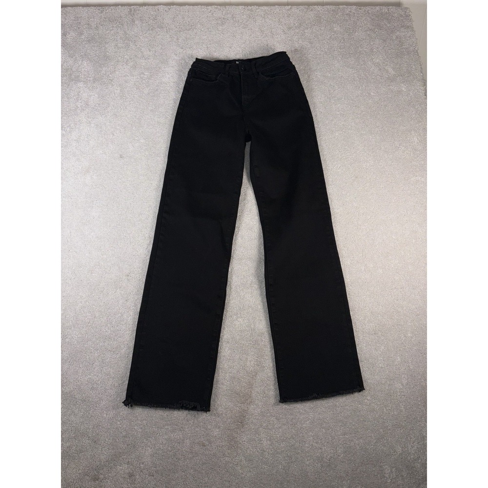 mica wide leg black‎ jeans raw hem size 25